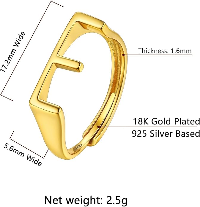 SILVERCUTE 925 Sterling Silver Initial Rings for Women,Adjustable Capital Letter Ring Hypoallergenic,Minimalist 925 Silver Rings for Mother Daughter