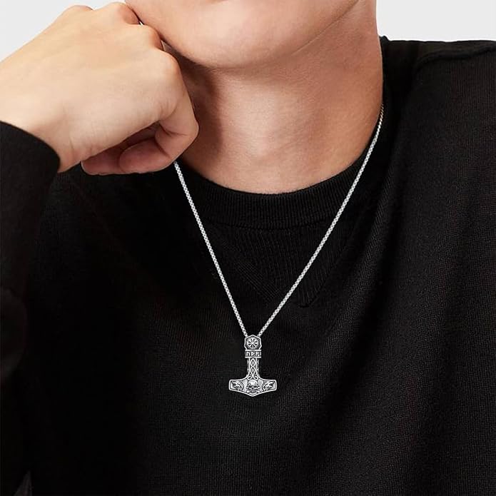 Thors Hammer Necklace 925 Sterling Silver Viking Mjolnir Pendant Mjolnir Jewelry for Men Women