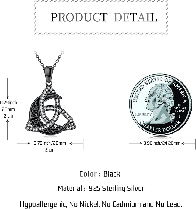 CHENGHONG Celtic Moon Necklace for Women 925 Sterling Silver Celtic Knot Moonstone Pendant Necklace Crescent Irish Necklaces Celtics Jewelry Gift for Women Men