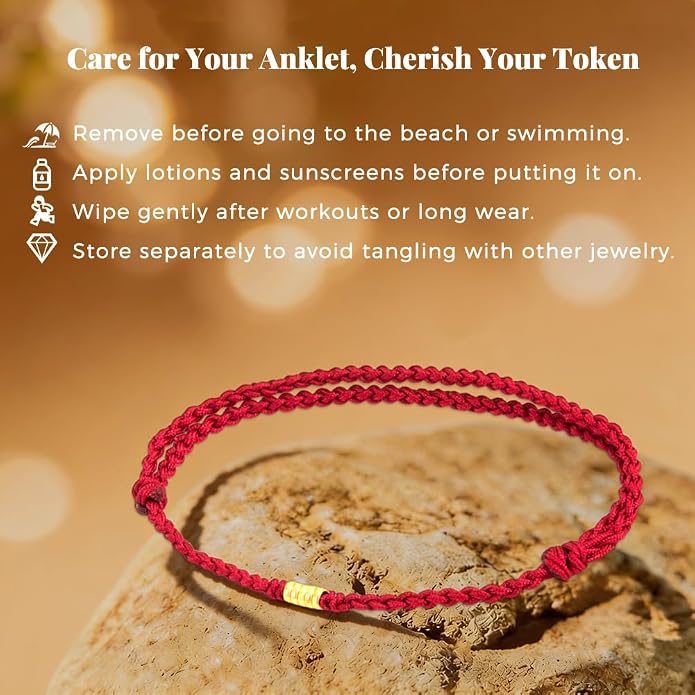 Handmade Sterling Silver Lucky Gold Bead Red Anklet Bracelet, Adjustable Kabbalah Braided Red String for Women Men Teen, Secure Sliding Knot Stays Put, Spiritual Minimalist Anklet Cord Jewelry for Good Luck Protection Talisman, Surfer Beach Red String ...