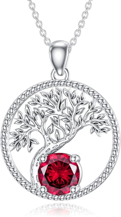 LONAGO Birthstone Tree of Life Necklace Sterling Silver Tree Pendant Necklace Gift for Women