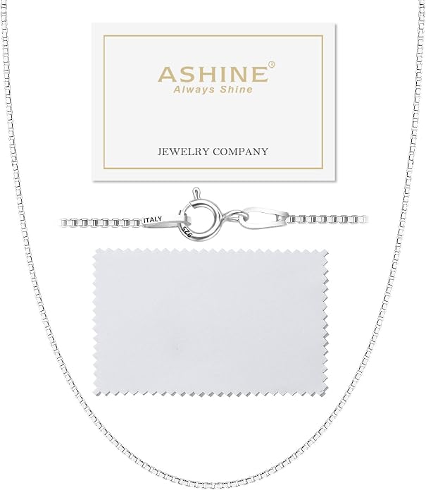 ASHINE "Pendant Ready Sterling Silver Box Chain Necklace for Women, 1mm 0.8mm Dainty & Sturdy 925 Silver Necklace Available in 16-36 Inch