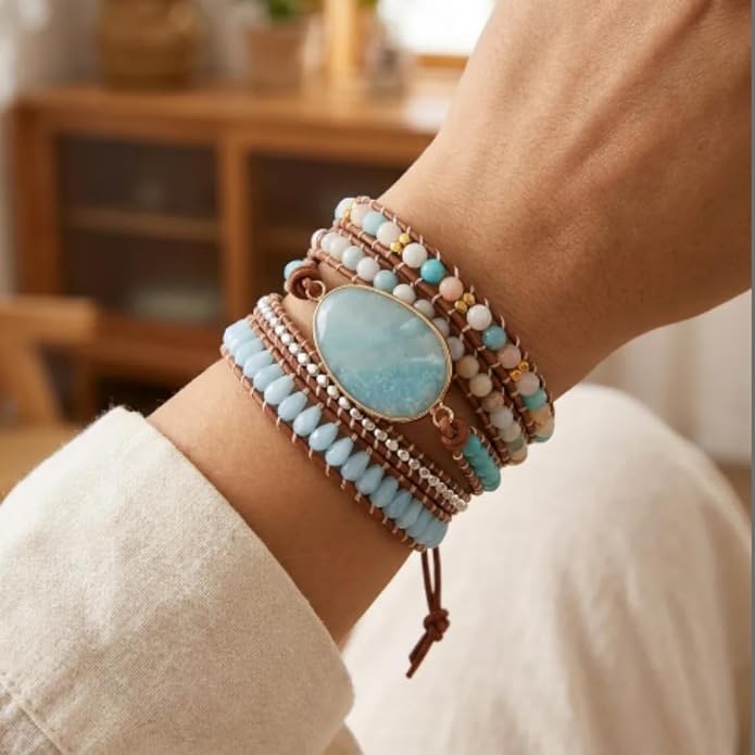 YGLINE Boho Handmade Wrap Leather Tube Crystal Stone Bracelet for Women