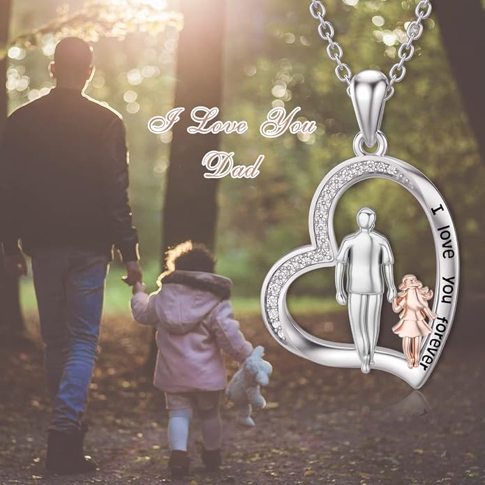 PROESS S925 Sterling Silver Daughter Heart Pendant Necklace from Dad Mom I Love You Forever Jewelry