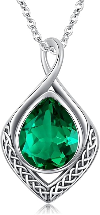 PELOVNY Celtic Knot Necklaces for Women 925 Sterling Silver Gemstone/Birthstone Teardrop Infinity Necklace Irish Celtic Pendant Jewelry Gifts for Mom Daughter Wife