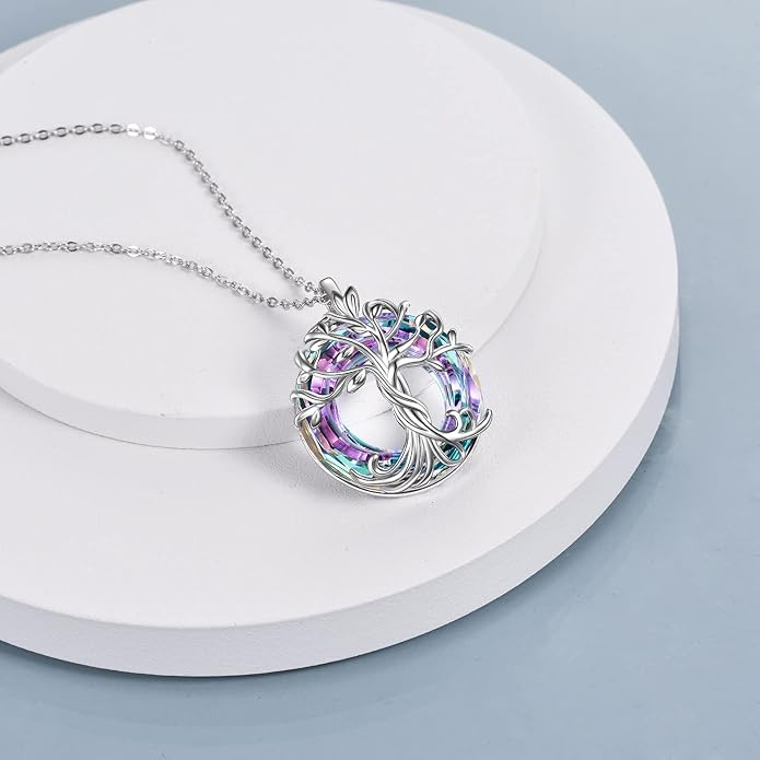 TOUPOP Tree of Life Necklace Gifts for Women 925 Sterling Silver Family Tree Pendant with Crystal Birthday Irish Jewelry Gifts for Women Her Wife Mom