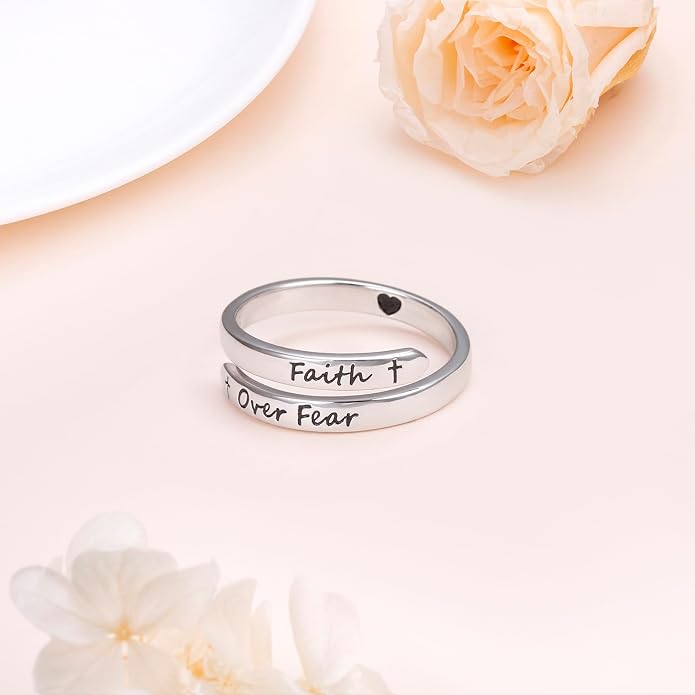 Ladytree Adjustable Inspirational Rings 925 Sterling Silver Stacking Wrap Spiral Twist Statement Band Encouragement Birthday Gift for Women Men