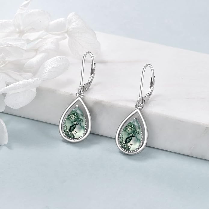 VONALA Dangle Earrings 925 Sterling Silver Opal Larimar Lapis Sapphire Turquoise Moss Agate Crystal Dangling Earrings Jewelry Gift for Women
