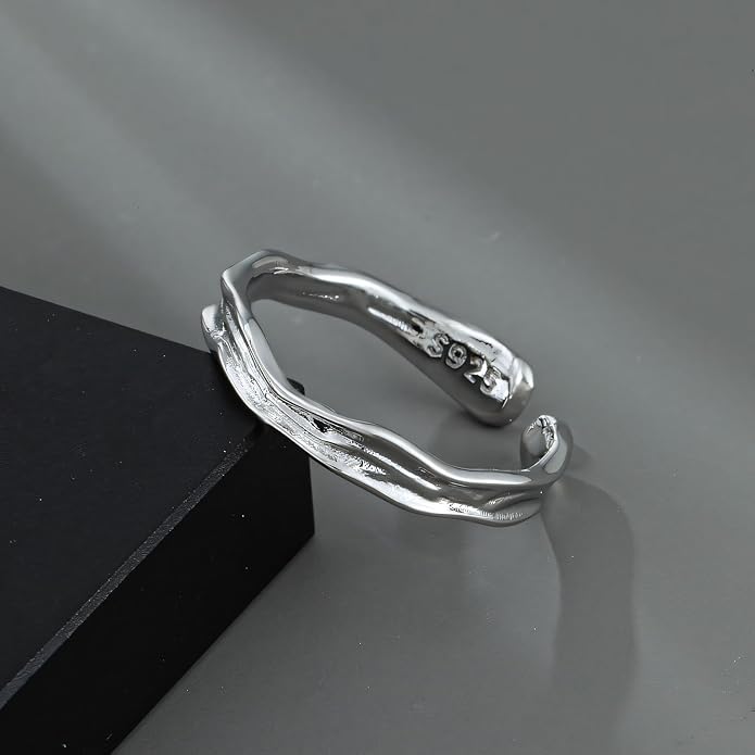 925 Sterling Silver Ring Minimalist Adjustable Rings Band Handmade Rings for Women Girls