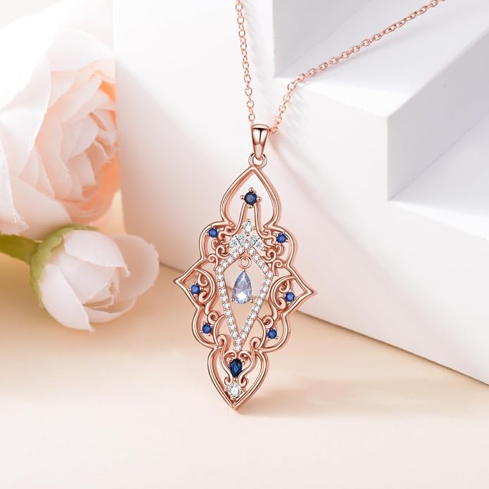 925 Sterling Silver Butterfly/Crescent/Witches Knot/Fleur-De-Lis/Thorny Crown Pendant Necklace Gold Plated Gemstone Birthday Gift for Wife Girlfriend Mom Daughter