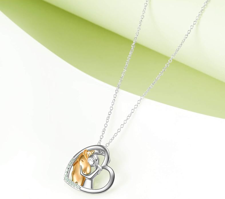 YFN Horse Pendant Necklace Jewelry 925 Sterling Silver Women Embrace Horse Gift For Women