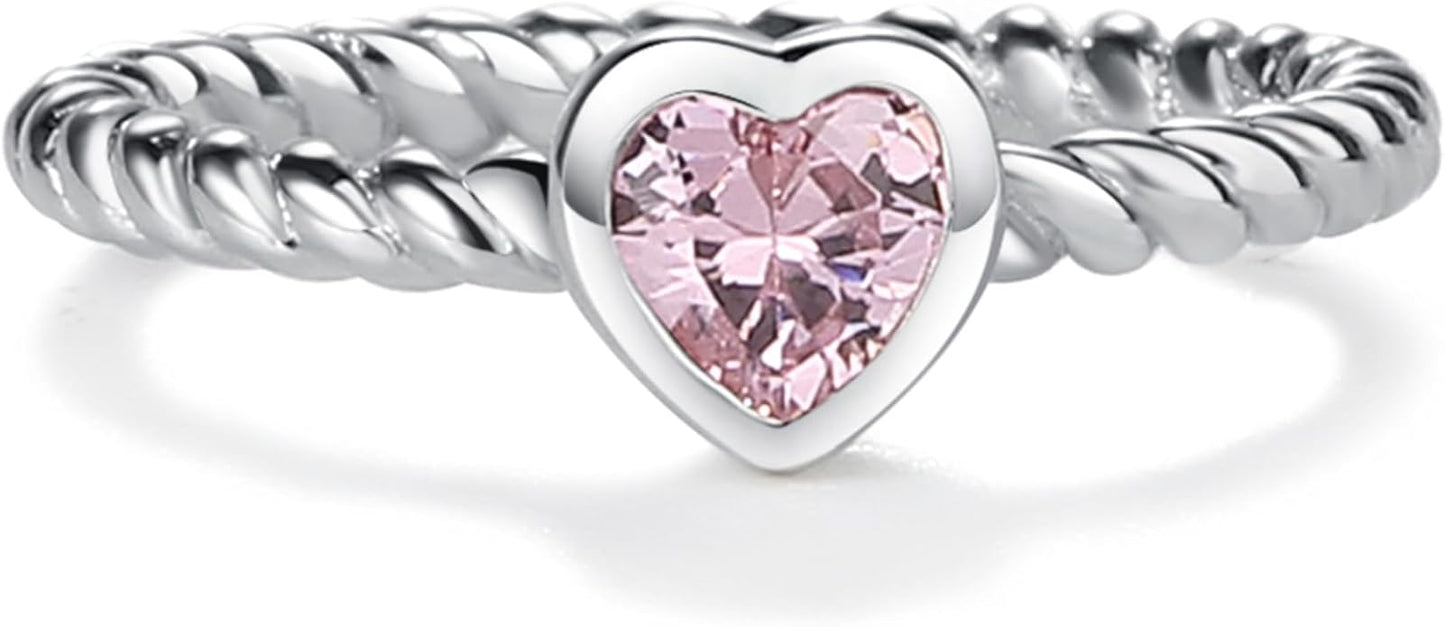 Precious Pieces .925 Sterling Silver Twisted Rope Band Baby Ring with Heart for Babies, Infants, Toddlers, Little Girls, Stackable or Pinky Ring for Teens and Women