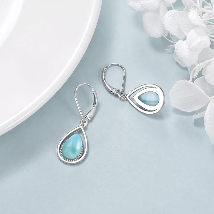 VONALA Dangle Earrings 925 Sterling Silver Opal Larimar Lapis Sapphire Turquoise Moss Agate Crystal Dangling Earrings Jewelry Gift for Women