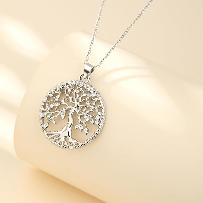 Tree of Life Necklace for Women, 925 Sterling Silver Pendant Necklace, Dainty Family Tree Celtic Jewelry, Birthday Anniversary Mothers Day Gift