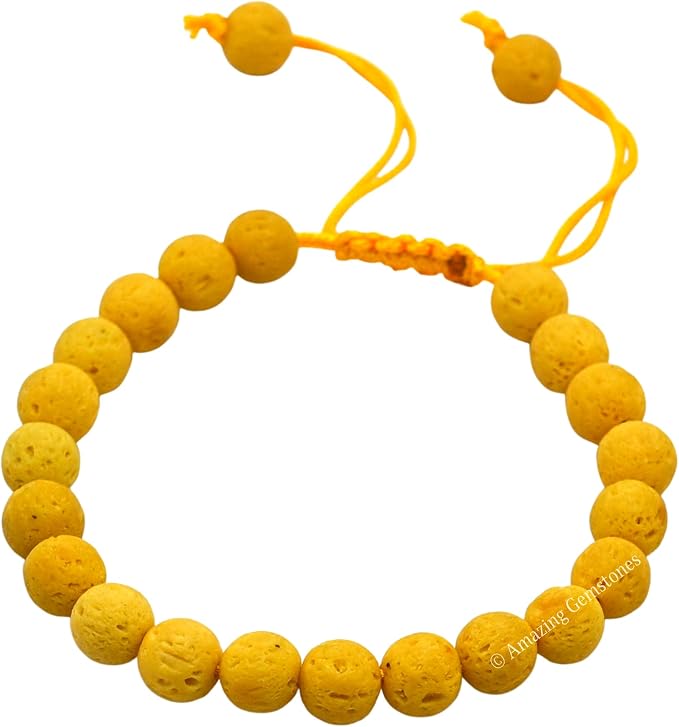 Amazing Gemstone Yellow Lava Bracelet, Gifts for Men & Women - Protection Healing Crystal Bracelet - 8mm Gemstone Beaded Adjustable Bracelet, Pulseras para Hombres Mujer Stocking Stuffers