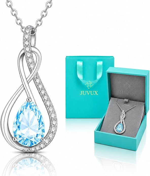 Birthstone Necklaces for Women Mothers - 925 Sterling Silver Dainty Infinity Cubic Zirconia Pendant Necklace Anniversary Birthday Christmas Gifts for Her Wife Mom Lady Daughter, Adjustable Chain