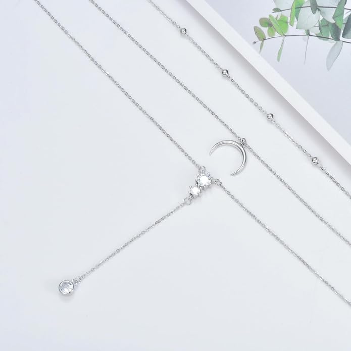 MONGAS Boho Layered Necklace Sterling Silver Triple 3 Stacked Vertical Bar Triangle Long Layering Necklaces Christmas Jewelry Gifts for Women