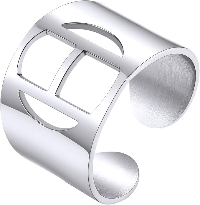 KeyStyle Bold Initial Letter Rings Adjustable, GoldChic Jewelry Women Gold Statement Ring Personalized Engraved Women’s Open Signet Ring for Party (Gold, White Gold, Black)