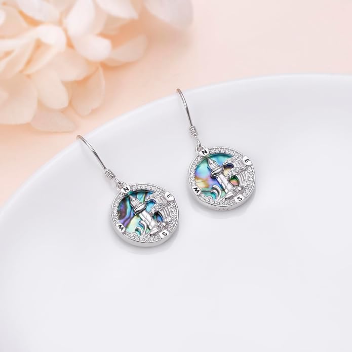 Abalone Shell Earrings for Women 925 Sterling Silver Witches Knot/Compass Lighthouse Jewelry Dangle Drop Earrings Jewelry Gifts for Women Men