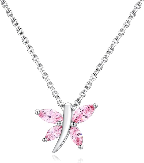 925 Sterling Silver Birthstone Necklaces for Women, Dainty Cute Dragonfly/Butterfly Pendant Necklace, Great Christmas/Anniversary Jewelry for Mother
