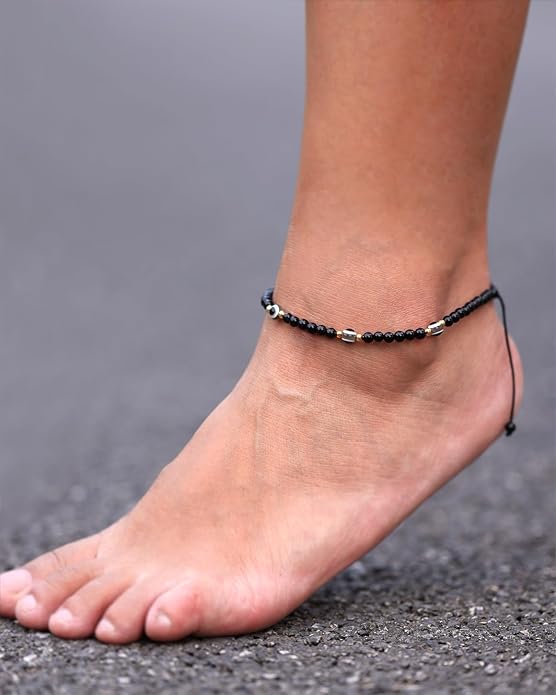 4mm Agate Beaded Anklet Evil Eye Protection Beach Foot Jewelry