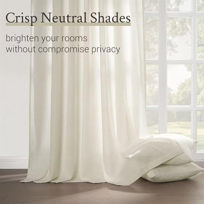 Topfinel Natural Pinch Pleated Linen Curtains 84 Inch Length 2 Panels for Bedroom Living Room Textured Cream Semi Sheer Window Curtain Boho Neutral Back Tab Pinch Pleat Drape with Hooks 84 Inches Long