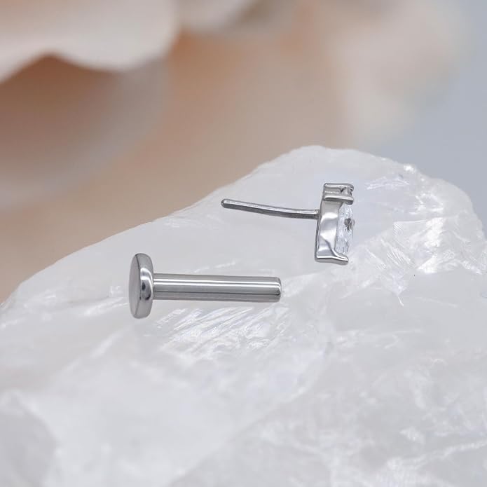 14K Yellow/White Gold Cartilage Earring Stud 1 Pcs, 6mm 8mm 16G Threadless Flat Back Earrings, Push in Tragus Earrings Threadless Labret Stud