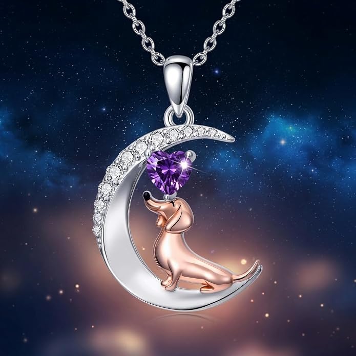 PROESS Animal Birthstone Necklace 925 Sterling Silver Otter/Axolotl/Hippo/Elephant/Dachshund/Monkey/Red Panda Pendant Necklace Animal Birthstone Jewelry Gifts for Women