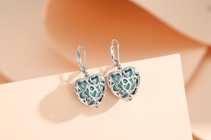 BDL Genuine Turquoise Jewelry for Women, Sterling Silver Earrings and Necklaces for Women, Leverback Dangle Drop Earrings Jewelry