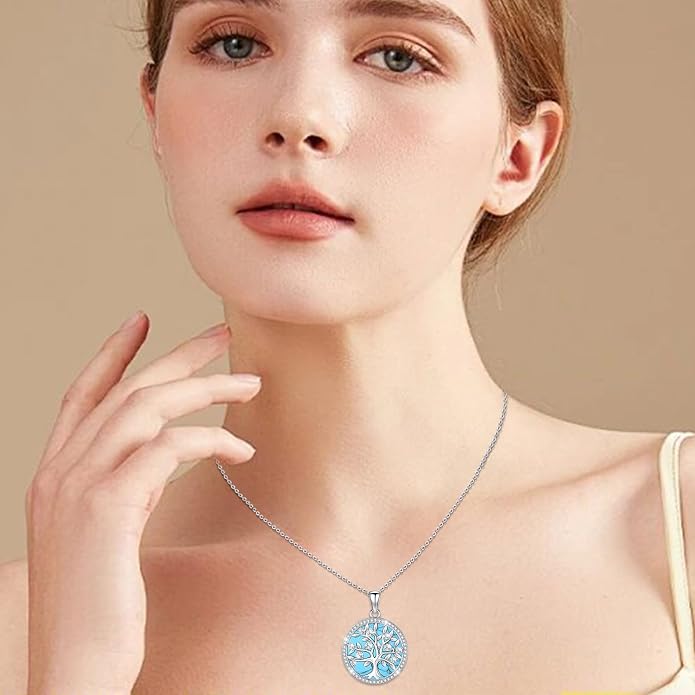 Aniu Tree of Life Necklace for Women, 925 Sterling Silver Mother of Pearl Family Palm Tree Charm Pendant Jewelry for Birthday Christmas Gift