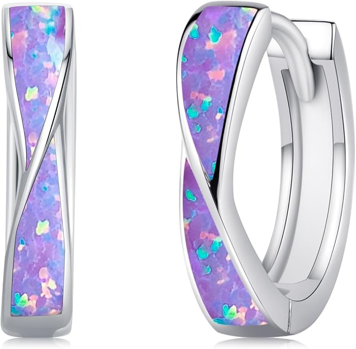 KiiKii Opal Hoop Earrings for Women 925 Sterling Silver 15mm Twisted Huggie Earrings Opal Jewelry Gifts for Birthday Anniversary Christmas