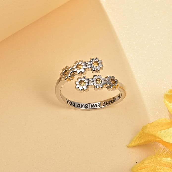 Jinlou 925 Sterling Silver Dainty Daisy Rings Flower Finger Rings For Women Love Promise Band Sunflower Adjustable Thumb Rings For Women