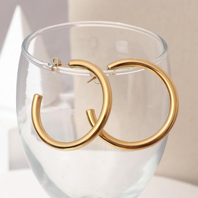 18K Gold Plated Hoop Earrings for Women Chunky Huggie Earrings Minimalist Gold Jewelry Valentine's Day Gift for Girlfriend Wife