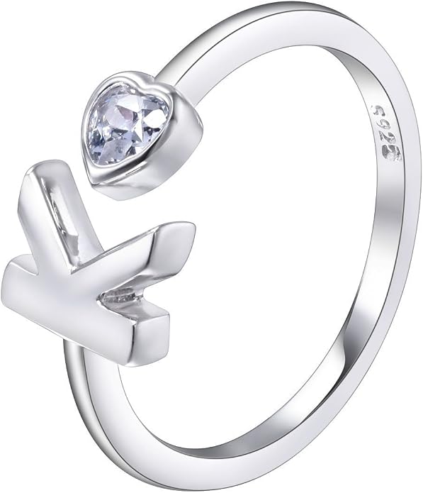 VIKI LYNN 925 Sterling Silver Rings Size 4.5 Adjustable Initial Letter Ring with Cubic Zirconia-Personalized Gifts for Women