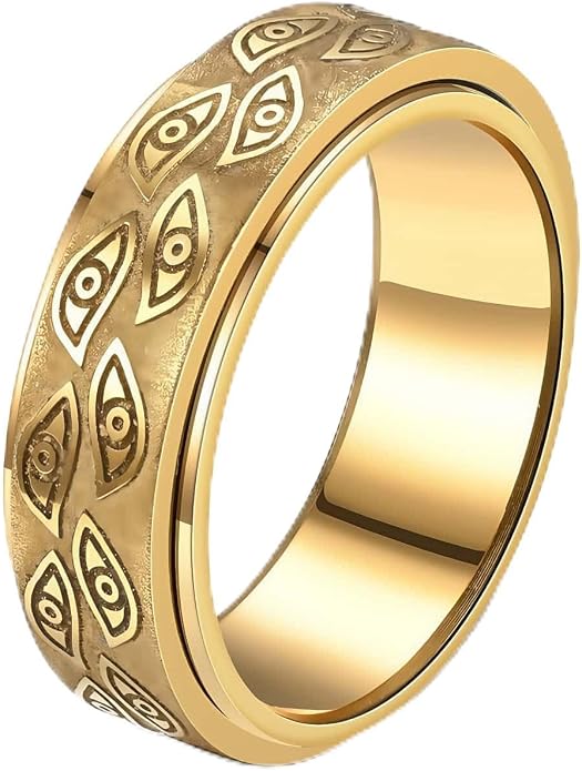 Stainless Steel Evil Eye Spinner Fidget Rings,Gothic Engraved Eye of God Rotatable Vintage Carved Biker Band Anxiety Ring For Men Women Punk Motorcycle Ring Jewelry,Size 6-12