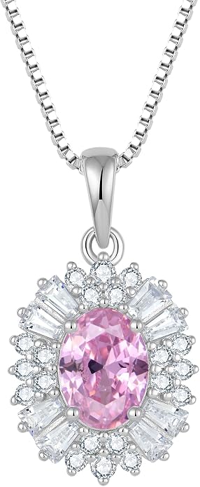Birthstone Necklace 925 Sterling Silver Oval 5A Cubic Zirconia Pendant Necklace Jewelry Birthday Gifts for Women