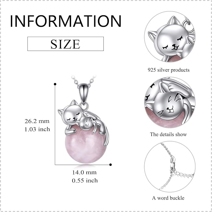 Cat Necklace Sterling Silver Cat Zircon Pendant Gothic Jewelry for Women Animal Lovers Gifts