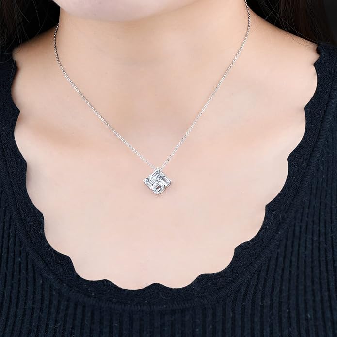 Natural Aquamarine Pendant Necklace for Women S925 Sterling Silver Gemstone March Birthstone Square Elegant Charm Fine Jewelry for Birthday