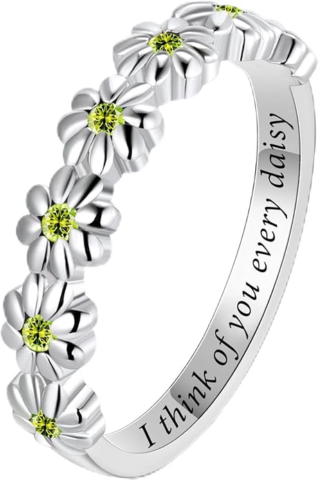 Dainty Daisy Ring for Women, S925 Sterling Silver Cubic Zirconia Sunflower Flower Ring For Daughter, I Think Of You Every Daisy Ring, Birthstone Flower Ring