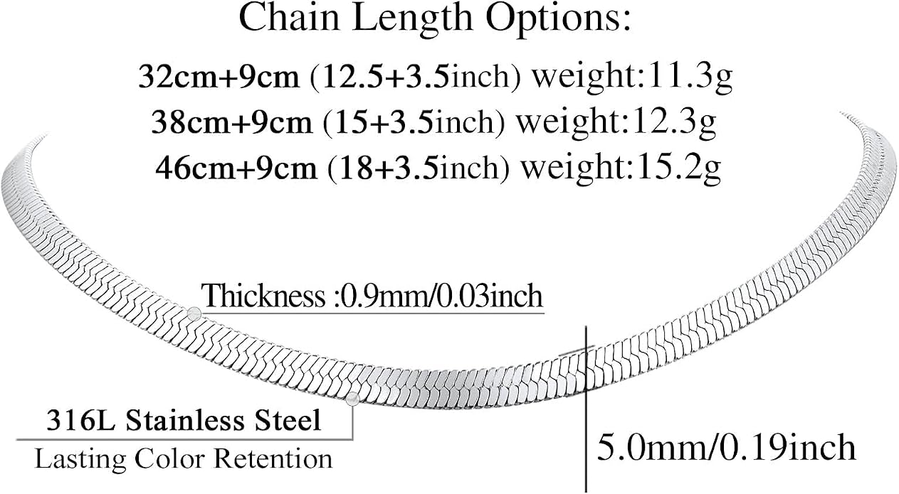 FindChic Black/14K Gold Plated Herringbone Choker Chain Necklace for Women | Waterproof Stainless Steel, Dainty Layering, Flat Snake Chain, Non-Tarnish, Hypoallergenic, Adjustable Extender, Gift Box