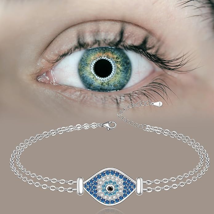 Fenthring Evil Eye Anklet Sterling Silver Protection Turkish Blue Eyes Ankle Bracelets Anklets for Women Chain Jewelry