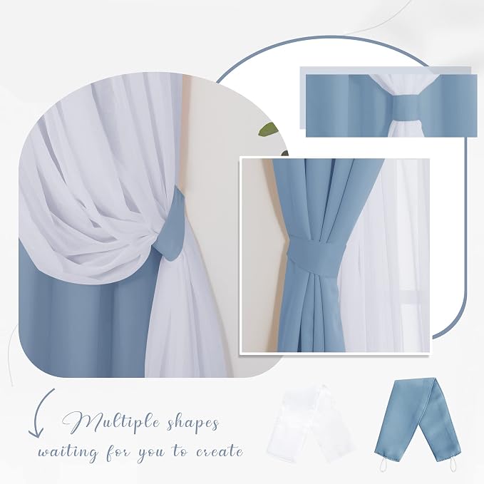 PONY DANCE Curtains for Living Room - 84 inches Long Sheer Curtains with Blackout Panels Double Layered Blackout Home Decor, 52-inch Wide, Shadow Blue, Set of 2