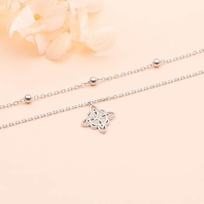 Yearace Anklet for Women S925 Sterling Silver Adjustable Foot Beaded Chain Lotus Flower Claddagh Dragonfly Witches Knot Ankle Bracelet Summer Beach Anklets Jewelry Gift