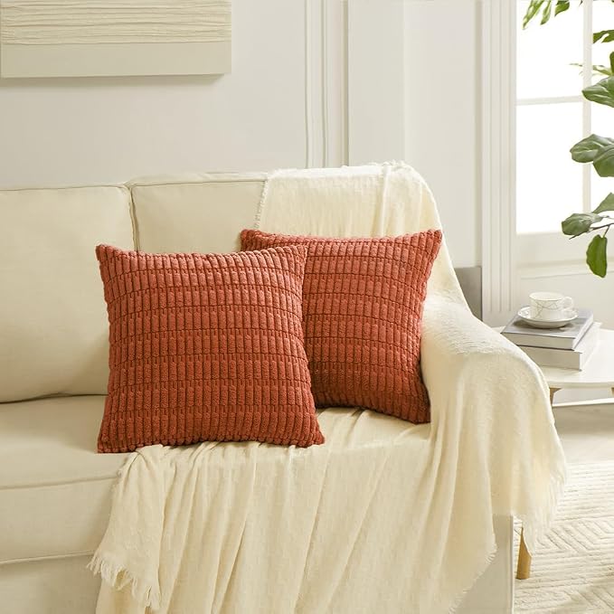 Fancy Homi 4 Packs Decorative Throw Pillow Covers for Living Room Couch Bed, Modern Farmhouse Boho Home Décor Accent Cushion Case, 24" x 24", Burnt Orange
