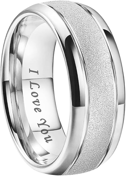 TUTISS 6mm 8mm Black/Gold/Rose Gold/White Tungsten Rings for Men Women Fashion Engagement Wedding Bands Sandblasted Finish I Love You Engraved Comfort Fit