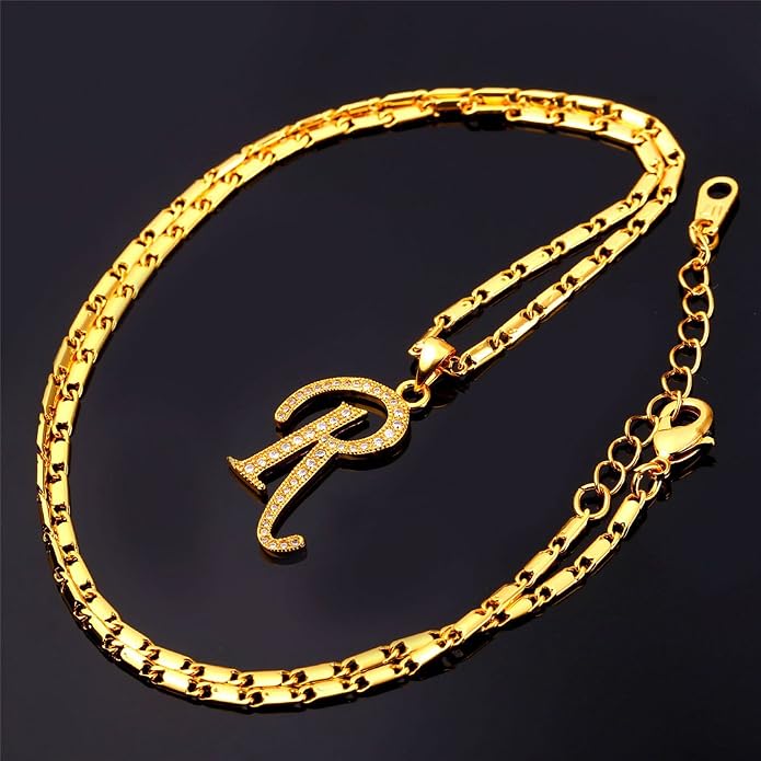 U7 Initial Necklace for Women, Gold/Platinum Plated CZ Crystal Letter A-Z Pendant Necklace, Shiny 20 Inch Name Chain Dainty Personalized Jewelry for Men Mom Wife Friend