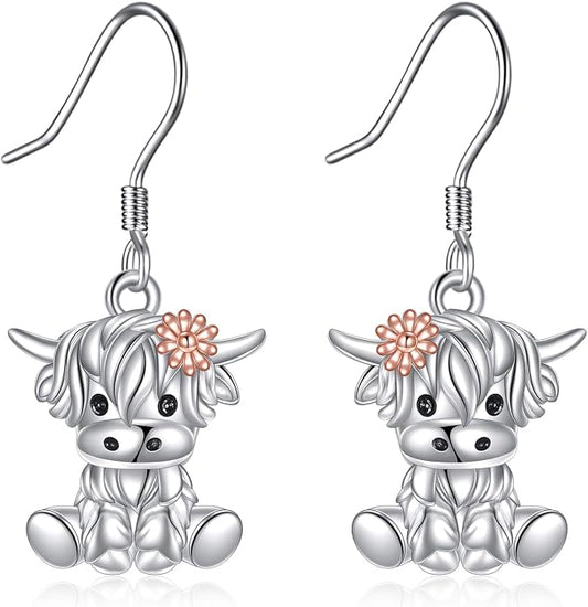 Butterfly/Paw Print/Highland Cow/Cat/Dog/Hummingbird/Dragonfly Earrings 925 Sterling Silver Animal Hypoallergenic Drop Dangle Earrings Animal Valentine's Day Jewelry for Women