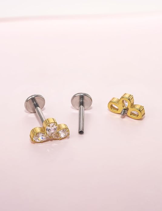 Limerencia 2Pcs 18g Titanium Internally Threaded Tragus Piercing Jewelry Nose Studs Flat Back Earrings Labret, Lip, Helix, Cartilage, Conch, Medusa Piercing for Women Men Sensitive Ears