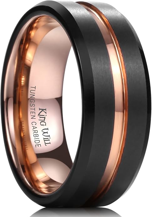 King Will Tungsten Carbide Wedding Band for Men Women-6/8/10mm Width Multicolor Available with Grooved Center Wedding Ring Suitable for Work, Gym Comfort Fit Size 4-16