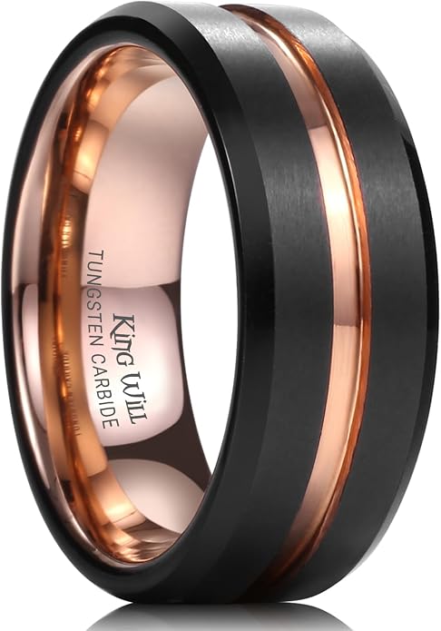 King Will Tungsten Carbide Wedding Band for Men Women-6/8/10mm Width Multicolor Available with Grooved Center Wedding Ring Suitable for Work, Gym Comfort Fit Size 4-16
